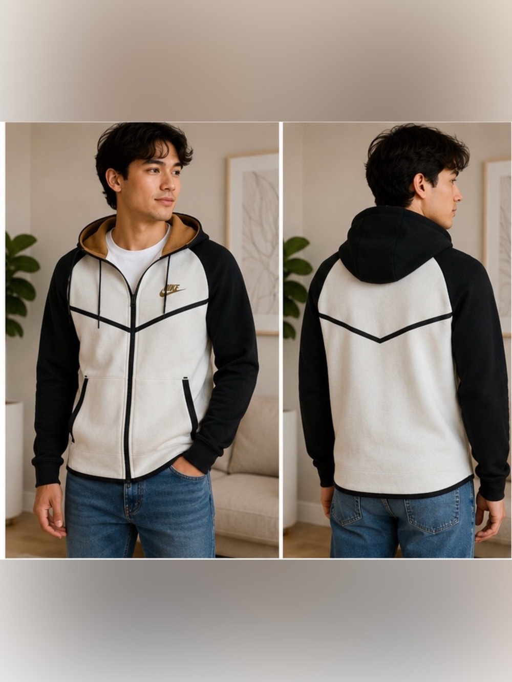 Nike Tech Fleece Full Zip Hoodie Black Cream Men’s Small
